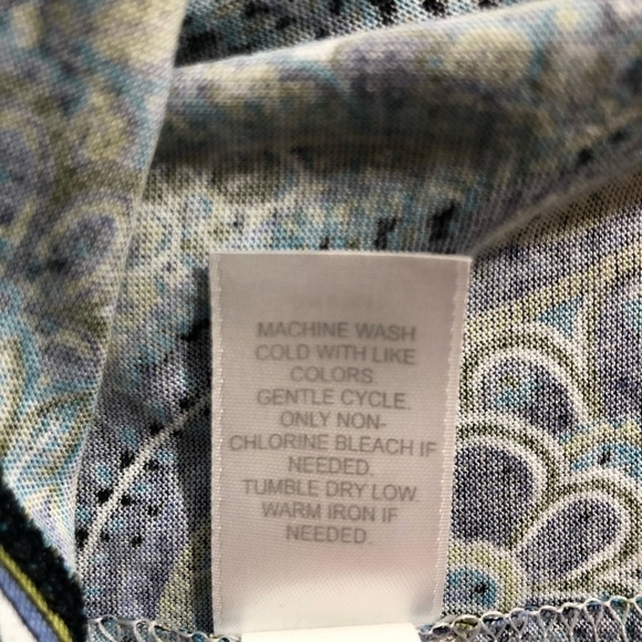 JJill Women TShirt Tunic Size XS Paisley Smocked Long Sleeve Blue Green Retro - Picture 11 of 11